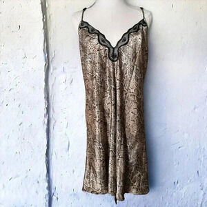 Vintage Avon Women's  Brown Snake Python Lace Chemise 1X Slip Dress Lingerie